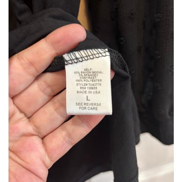 NWT Beacon Apparel Women L 3/4 Sleeve Black Knit Top Sheer Sleeves Chic Classic - Picture 4 of 8